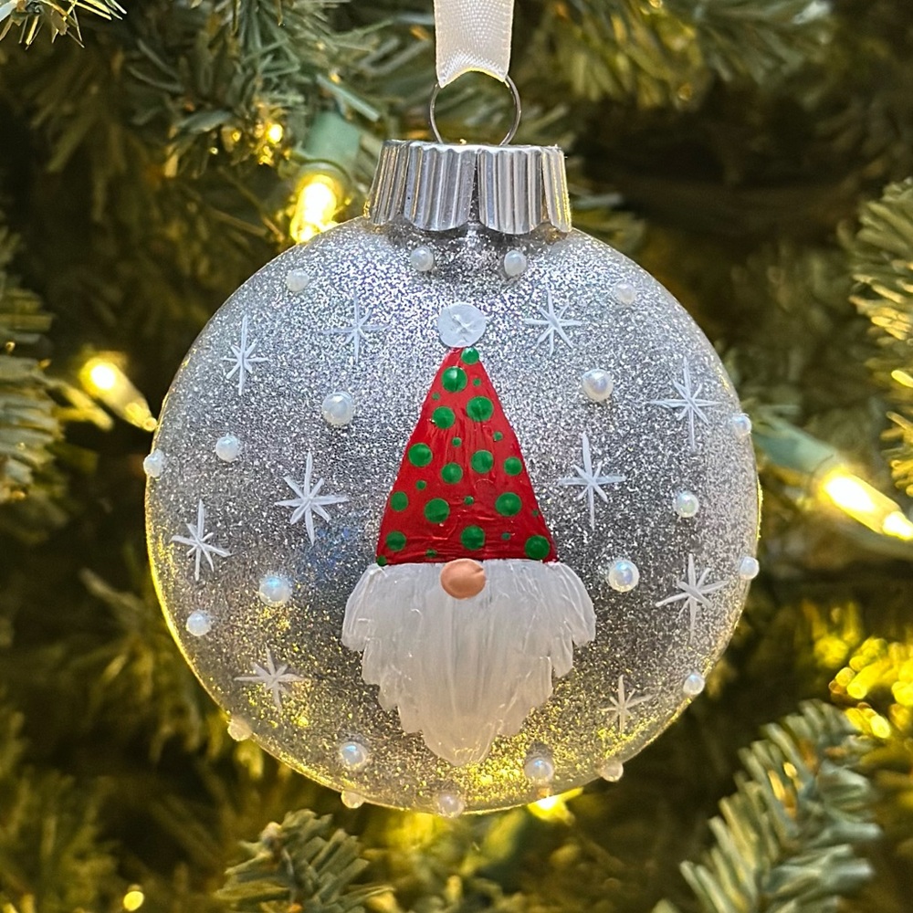 Silver Christmas Ornament with Gnome Design